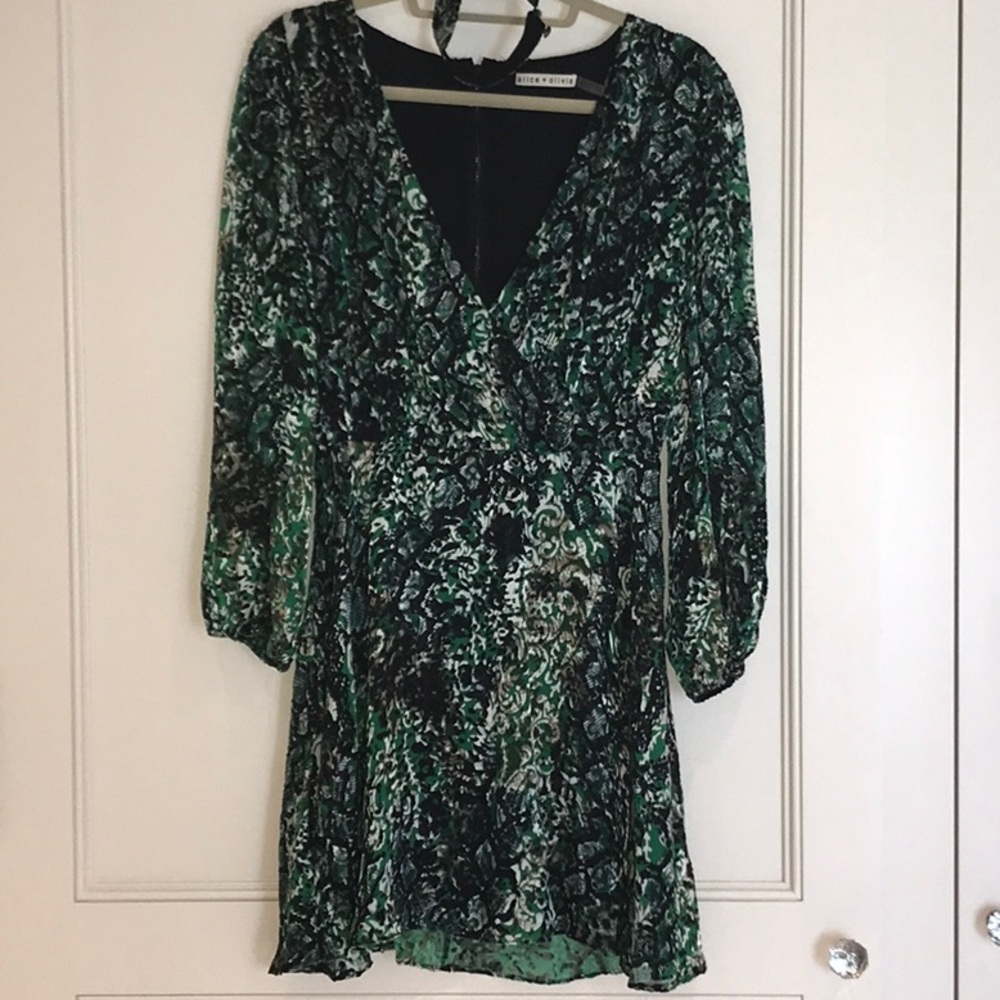 Alice + Olivia Rita Green faux Snakeskin Dress Size 10